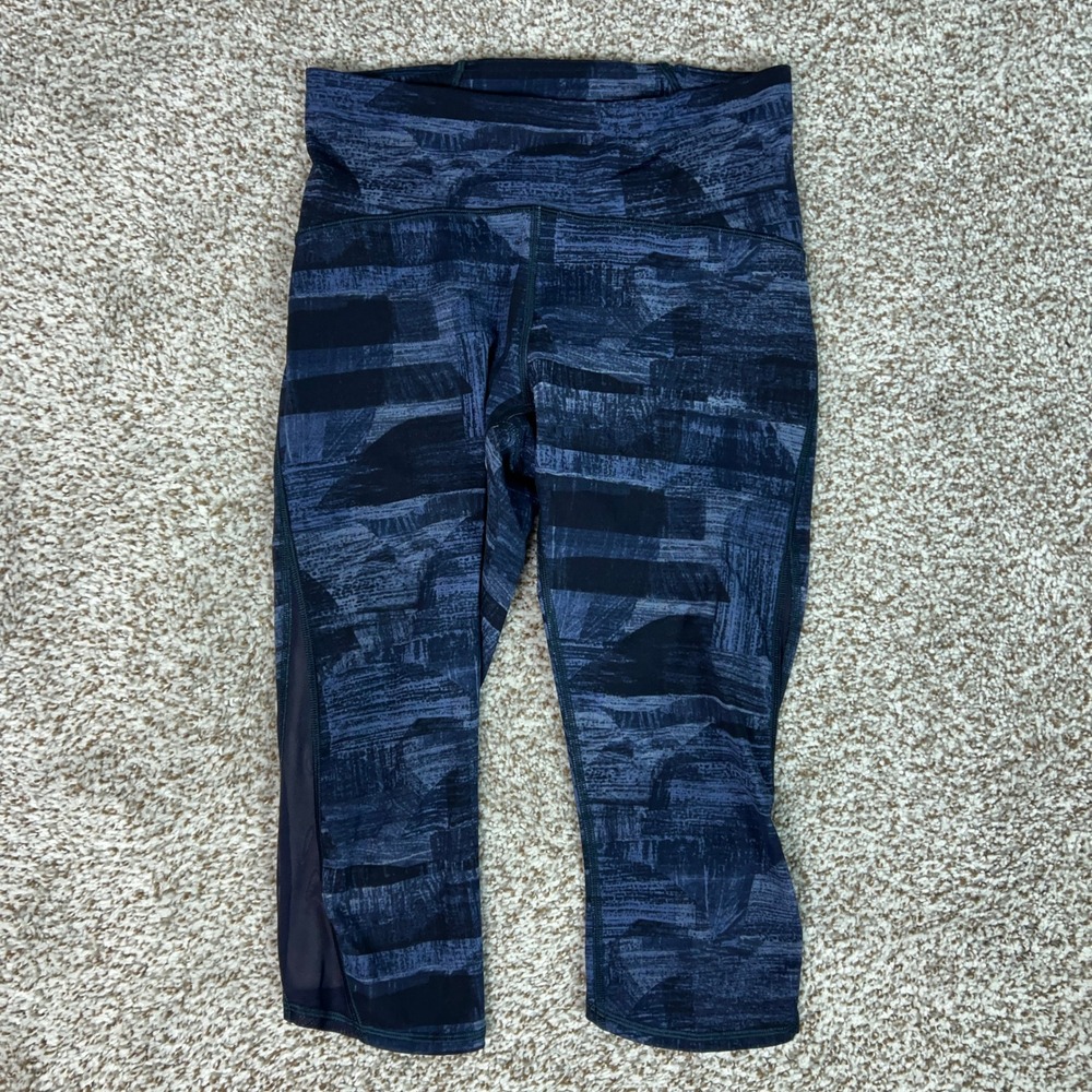 Lululemon Pants Womens 8 Blue Gym Align Crop Mesh Panel Print Leggings Yoga Gym